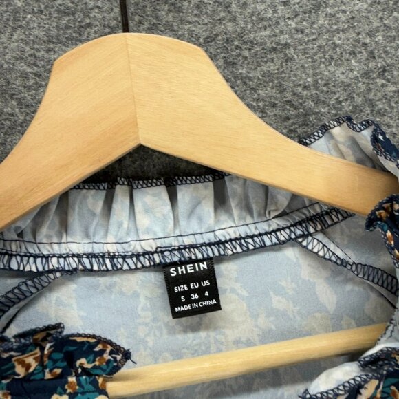 SheIn Dress Women S Small Blue Floral Shift Short V-Neck Long Sleeve Casual - Picture 7 of 8